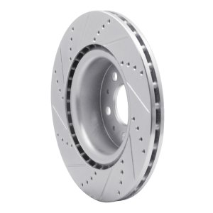 Tesla Model 3 Brake Rotor (1) - Front Right - R1 Concepts - Drilled & Slotted - Silver - `17-`25